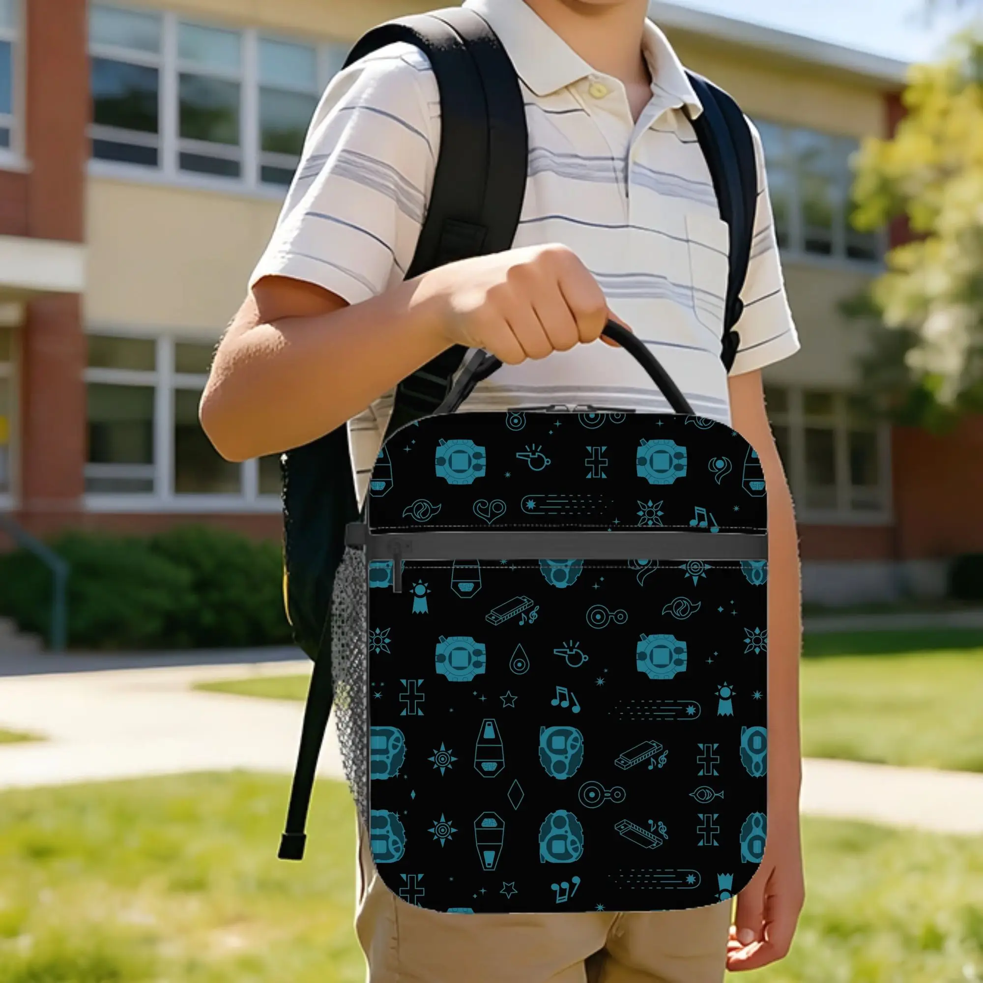 Digimon Adventures Pattern Insulated Lunch Bags High Capacity  Reusable Cooler Bag Tote Lunch Box Office  Outdoor Girl Boy
