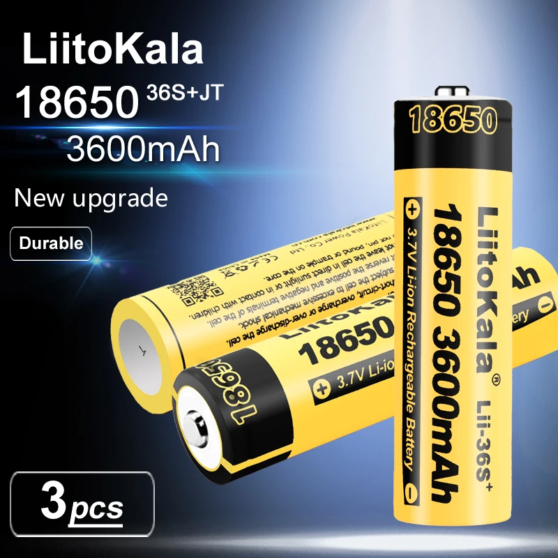 3pcs LiitoKala Lii-36S Pointed 18650 3600mAh 3.7V Li-Ion Rechargeable Battery 10A Battery High Drain For Flashinglight Vaping