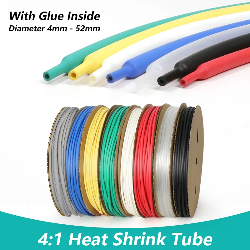 

4:1 Color Heat Shrink Tube Diameter of Circle 4 6 8 12 16 20 24 32 40 52mm Adhesive Lined Sleeve Wrap With Glue Dual Wall Tubing