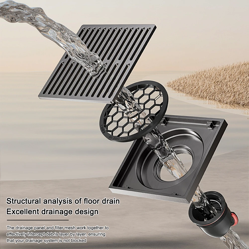 Shower Floor Drain Magnetic Square Floor Drain Strainer Stainless Steel Large Displacement Sink Water Drain Filter For Bathroom