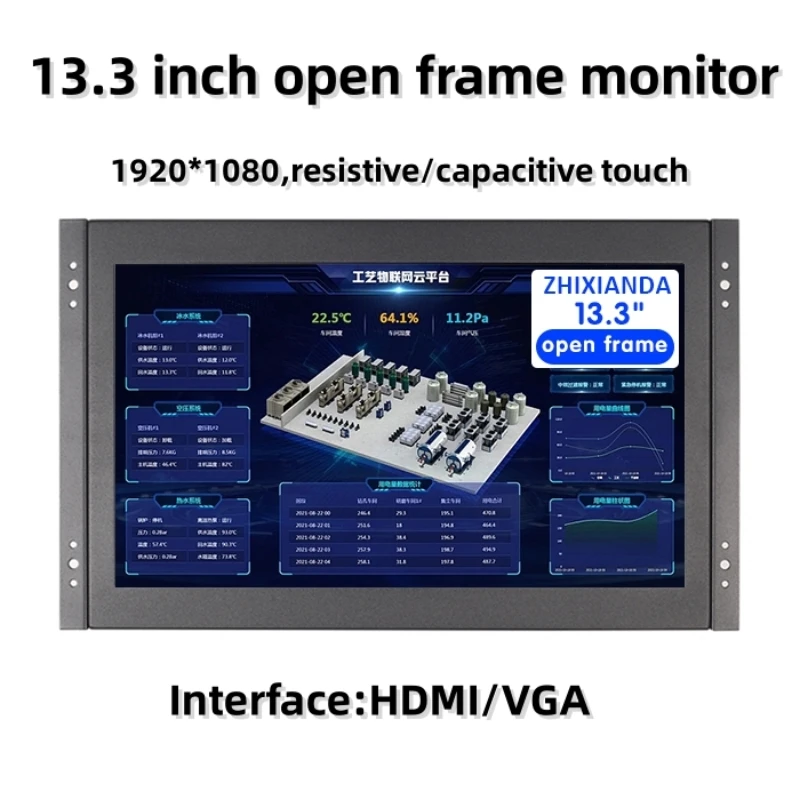 

Factory Cheap IPS Full Viewing Angle 13.3 Inch 1920*1080 LCD Display Touch Screen Open Frame Monitor For Industrial Equipment