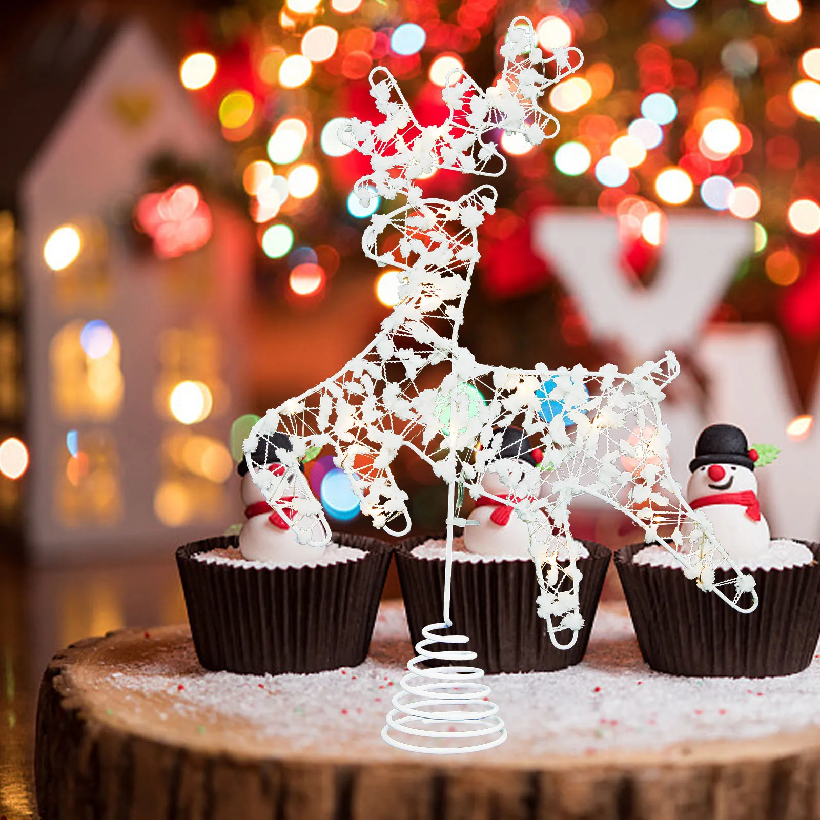 

Christmas Tree Elk Topper LED Lights Exquisite Xmas Tree Ornament Holiday Decoration Living Room Decor Christmas Treetop Elk