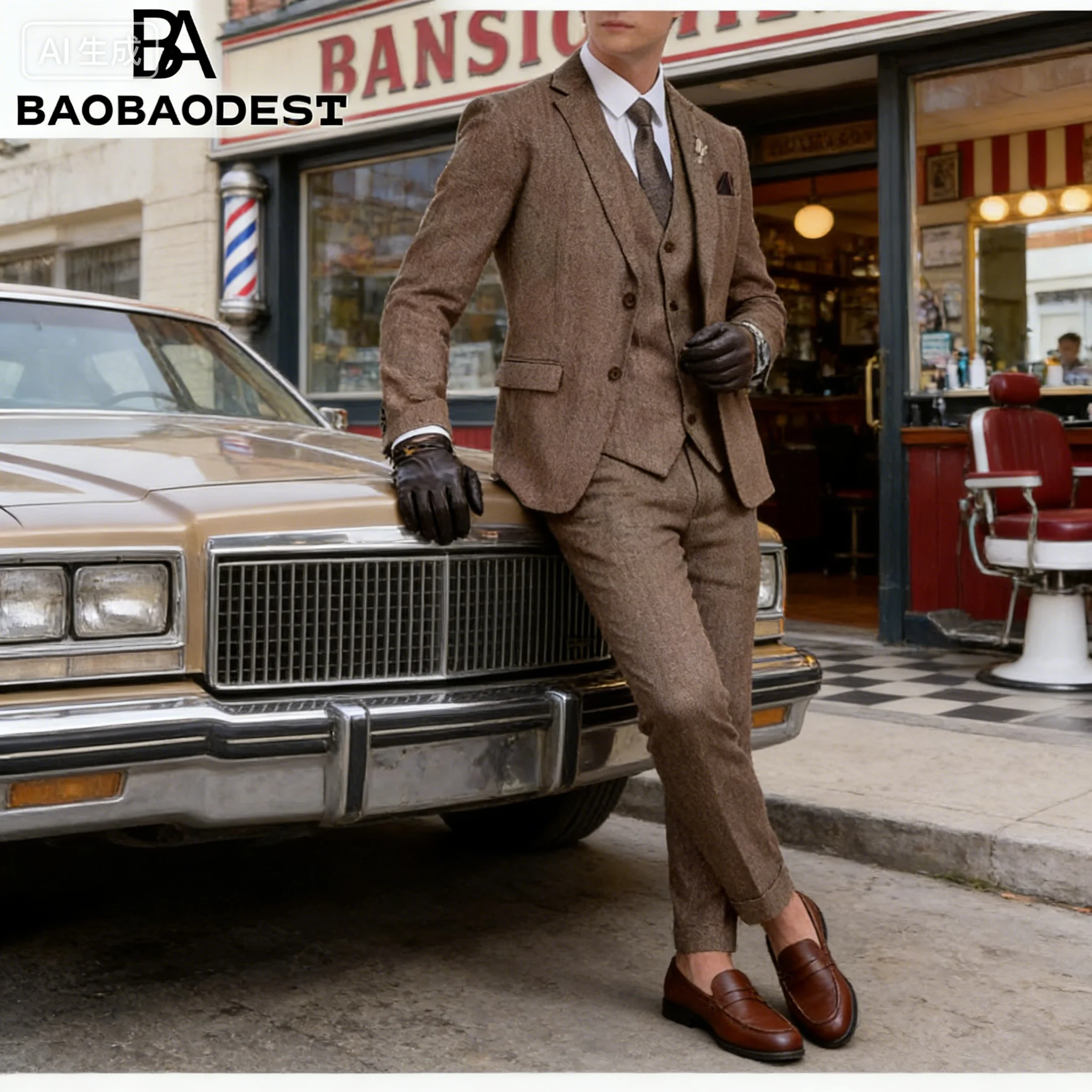 

Мужской ретро-костюм из твида, 3 предмета: комплект для свадьбы/выпускного бала, приталенный крой (пиджак + жилет + брюки)