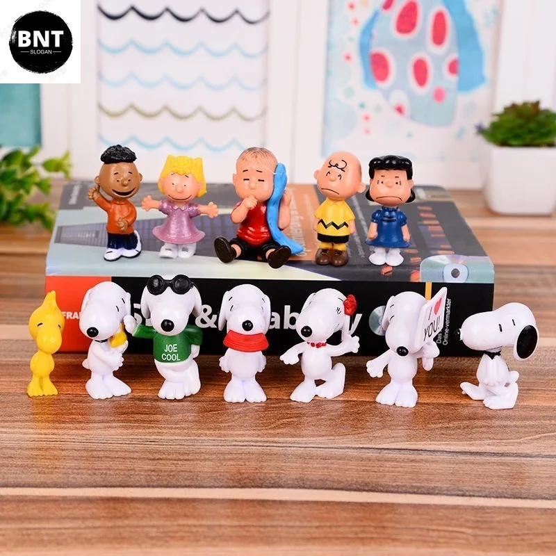 

12Pcs Snoopy Cartoon Dolls Decoration Anime Action Figure Q Figurals Desk Car Decoration Model Children Christma Birthday Gifts