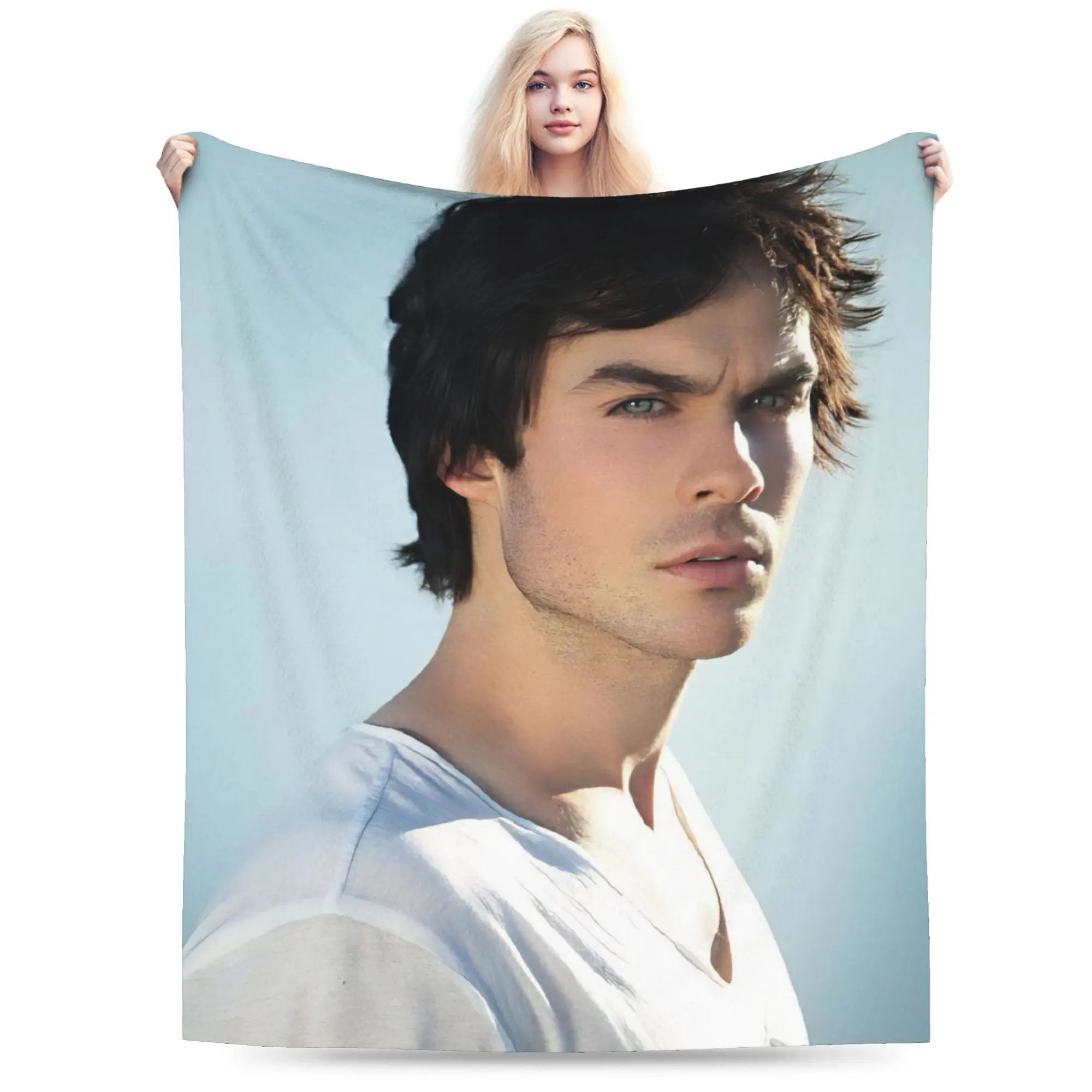 Damon Salvatore The Vampire Diaries Blanket Fleece Print Ian Somerhalder Multi-function Warm Throw Blanket for Home Quilt