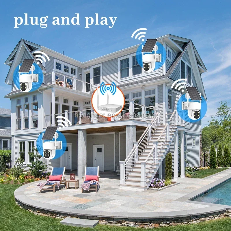 Kit de CCTV de 4MP, Panel Solar inalámbrico, sistema de cámara PTZ de seguridad, WiFi inalámbrico, cámara CCTV Solar para exteriores, sistema de vigilancia