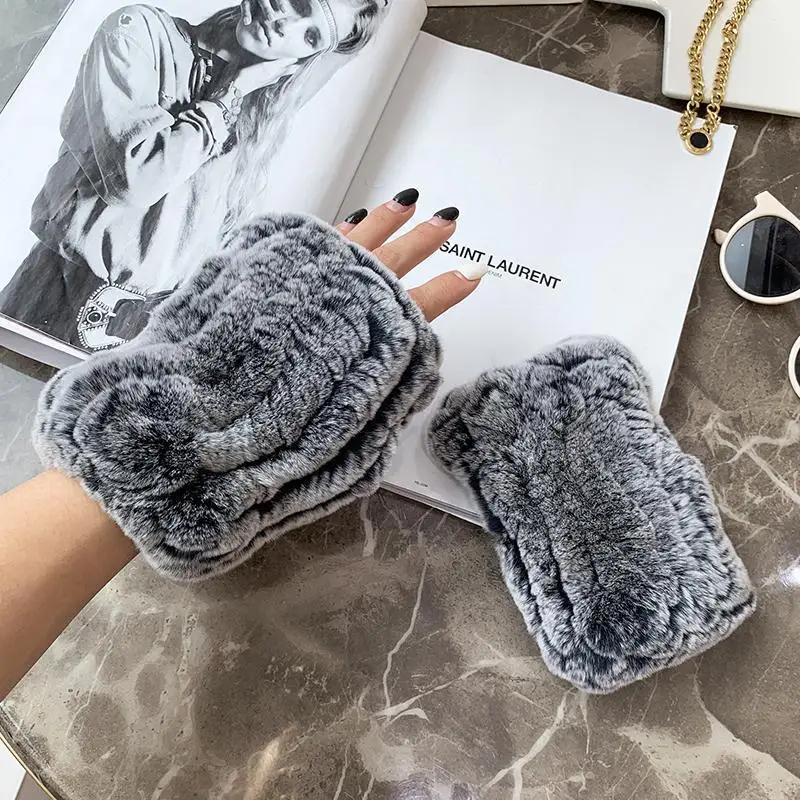 Lady Winter 100% Natural Real Rex Rabbit Fur Glove Women Soft Rex Rabbit Fur Glove Foashion Warm Knitted Genuine Fur Gloves