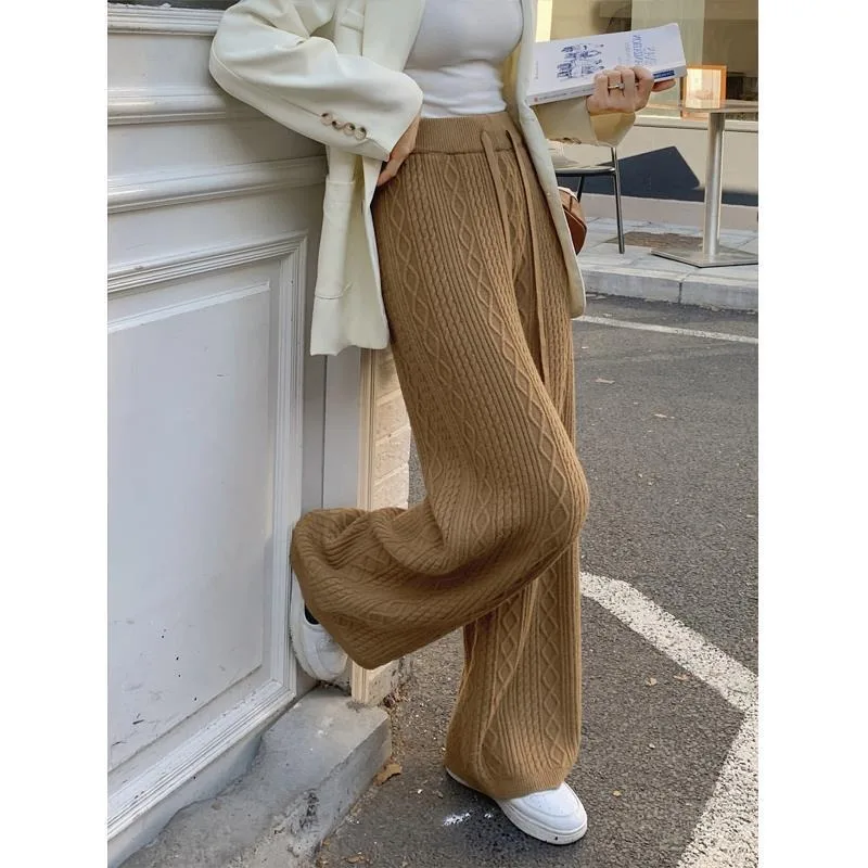 Pantaloni di lana lavorati a maglia con torsione di pasta fritta Vintage 2023 nuovi pantaloni a gamba larga drappeggiati pantaloni a tubo dritto