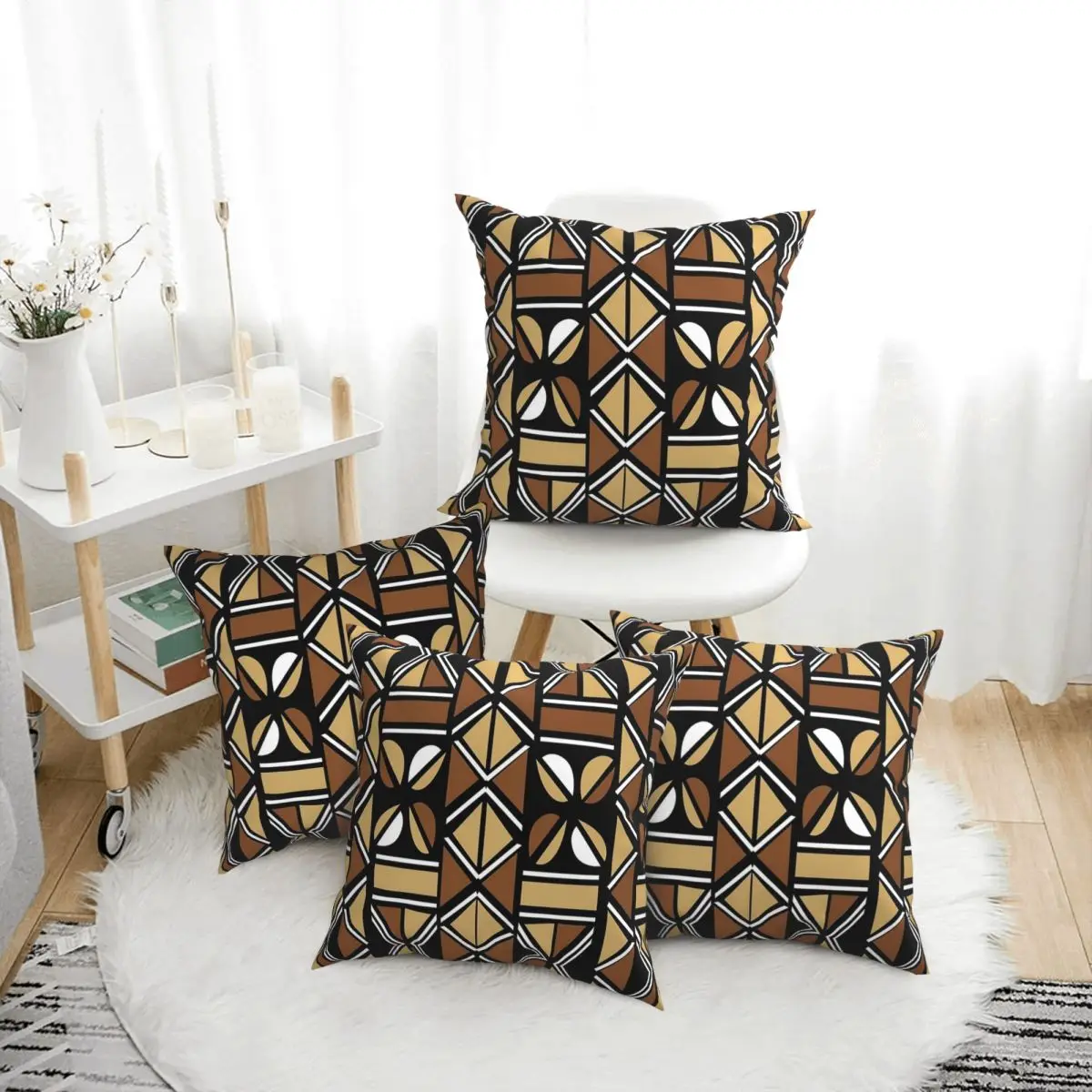 

African Bogolan Africa Ethnic Tribal Art 4pcs Square Pillowcase Pillow Cover Cushion Zipative Comfort Throw Pillow for Home Sofa