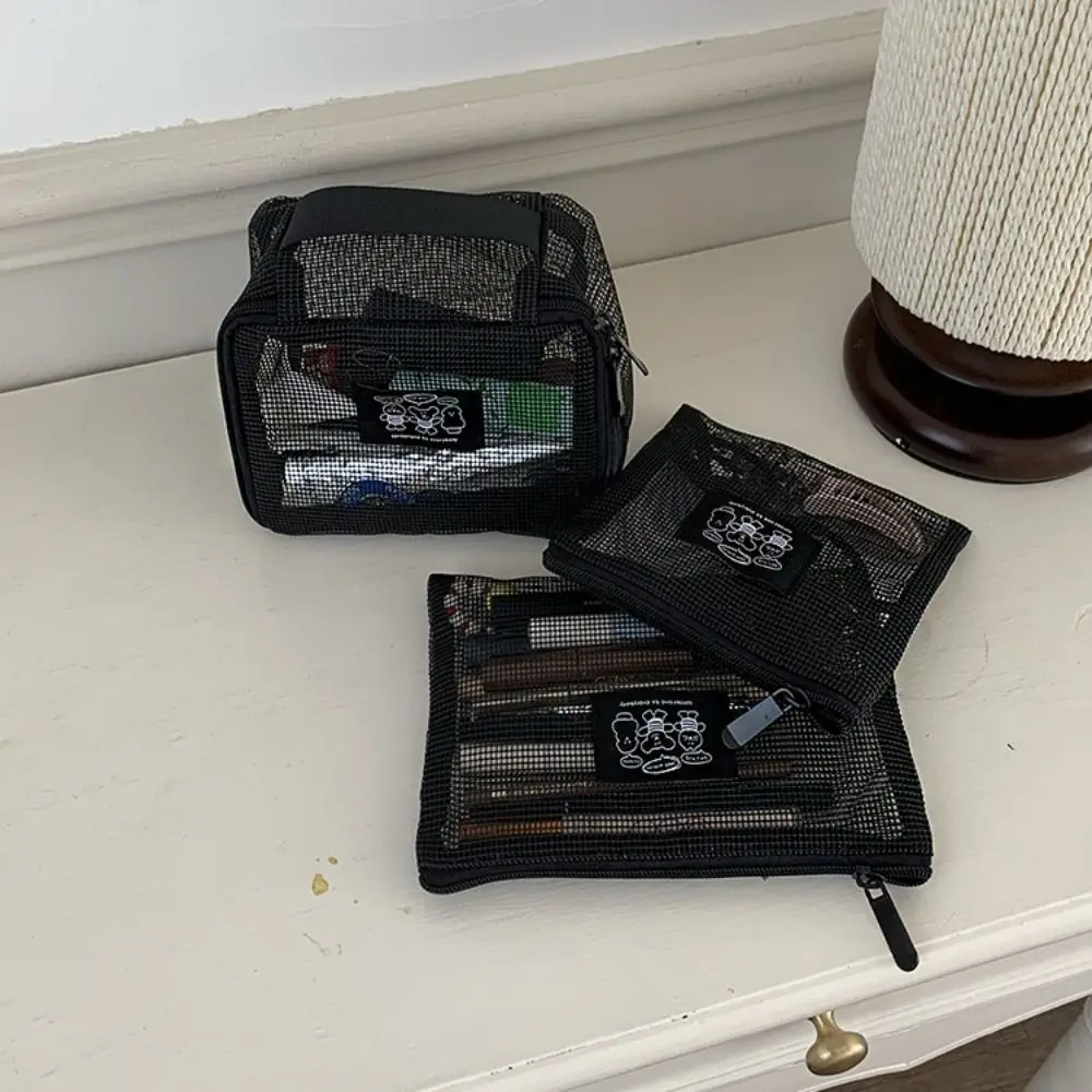 حقيبة مكياج شبكية خفيفة الوزن ومريحة، حقيبة مستحضرات تجميل شبكية محمولة، حقيبة شفافة مجوفة بسحاب للمنزل #3
