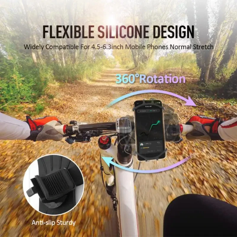 360 Silicone Bicycle Phone Holder For iPhone 15 14 13 12 Pro Max Xiaomi Samsung Handlebar Bracket Cover Shockproof Support Stand