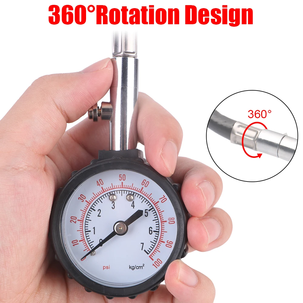 Monitor Car Tire Pressure Gauge Tyre Air Tester Long Tube Meter 0-100PSI for Auto Motorcycle Monitoring System High Precision