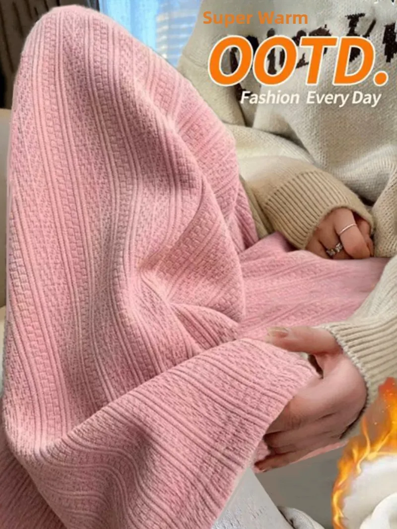 

Широкие брюки с высокой талией на подкладке, женские повседневные спортивные брюки на осень-зиму, новые драпированные прямые брюки