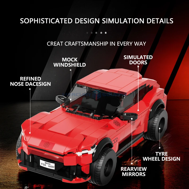 Red SUV MOC 66002 Off-road Car Building Blocks Transportation Vehicle Collection Bricks Model Boys Kids Ideas DIY Toy Gift Kit