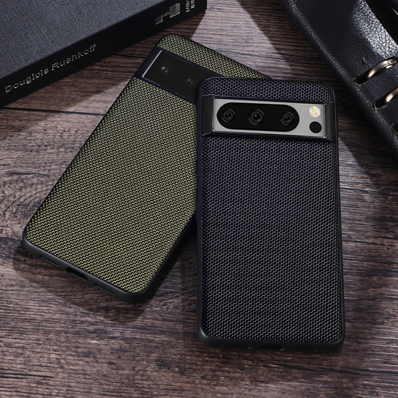 Luxury Woven Nylon Fabric Cloth Black Green Gray Phone Case for Google Pixel 9 6 7 8 Pro 8A 7A Shockproof Armor Back Cover Coque