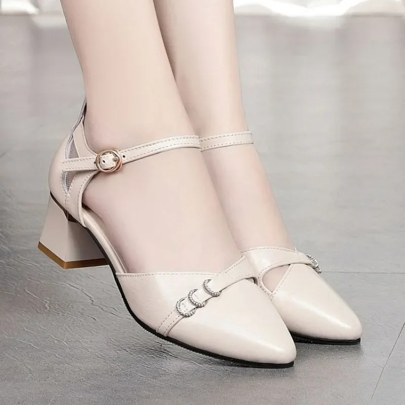 

Women's Chunky Heel Fashion Sandals, Elegant Pointed Toe Ankle Strap High Heels, Comfortable Versatile Casual Commuter Shoes.