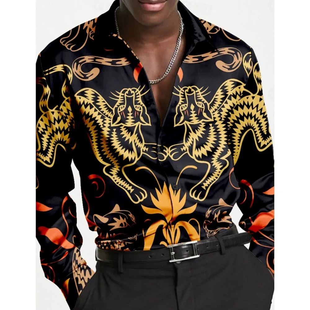 

Мужская рубашка с изображением тигра, рубашка на пуговицах с длинным рукавом, деловая повседневная рубашка для вечеринки, повседневного отдыха, осень, весна, лето, с лацканами Abbigliamento Uomo