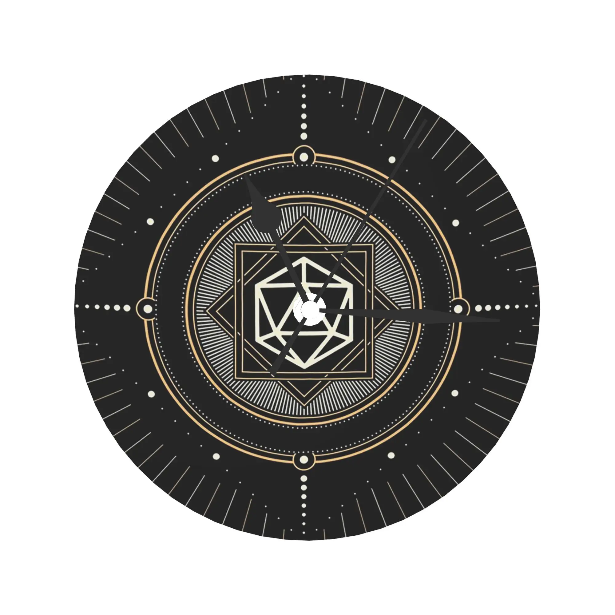 Polyhedral D20 Dice Sacred Symbol of the Wizard Wall Clock Room Decoration Silent Round Clock for Bedroom Living Kitchen Home