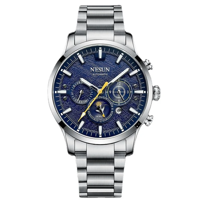 Relojes mecánicos automáticos NESUN Japón de marca de lujo suiza para hombre zafiro multifunción 50M resistente al agua fase lunar N9052