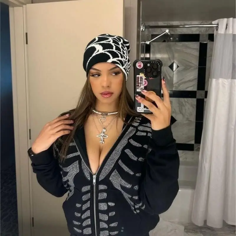 الهيب هوب الاكريليك Spiderweb متماسكة الجاكار قبعة فول قبعة شتوية دافئة سميكة قبعة الشتاء للجنسين قبعة لا قبعة لها حواف #3