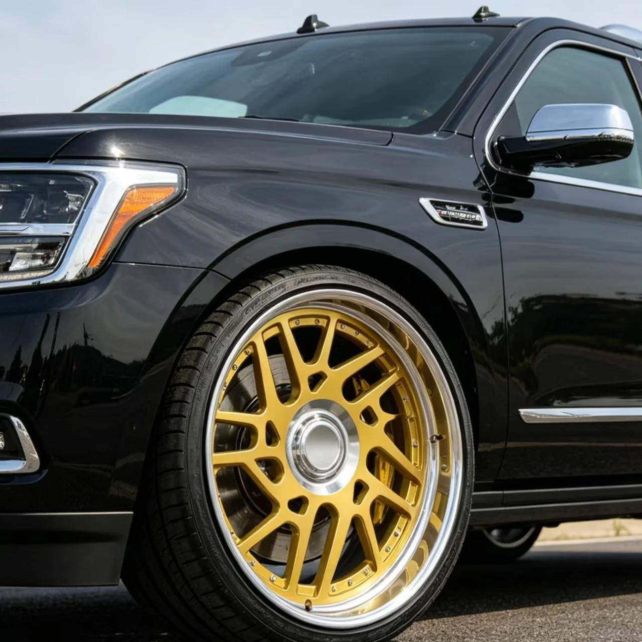 *forNew 20/22/24 Inch 25mm 2 Piece Five Spoke Gold Forged Wheels Black Lip Magnesium Alloy for Escalade Chevrolet