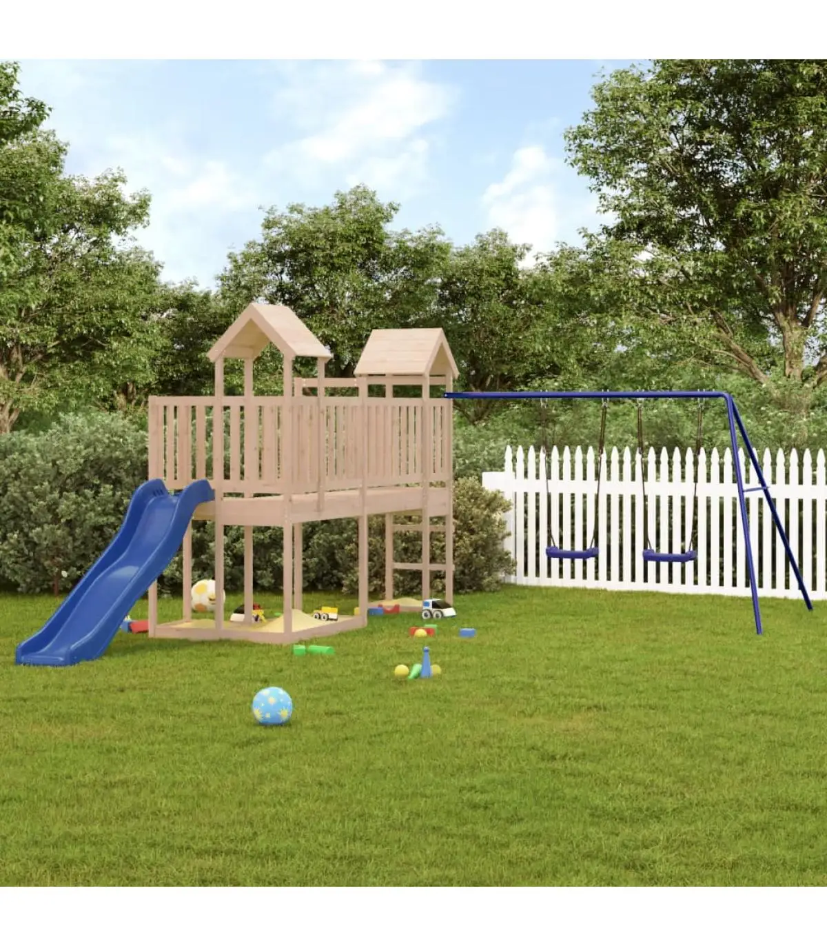 Swings and playstructures children's house with slide and swings solid wood pine