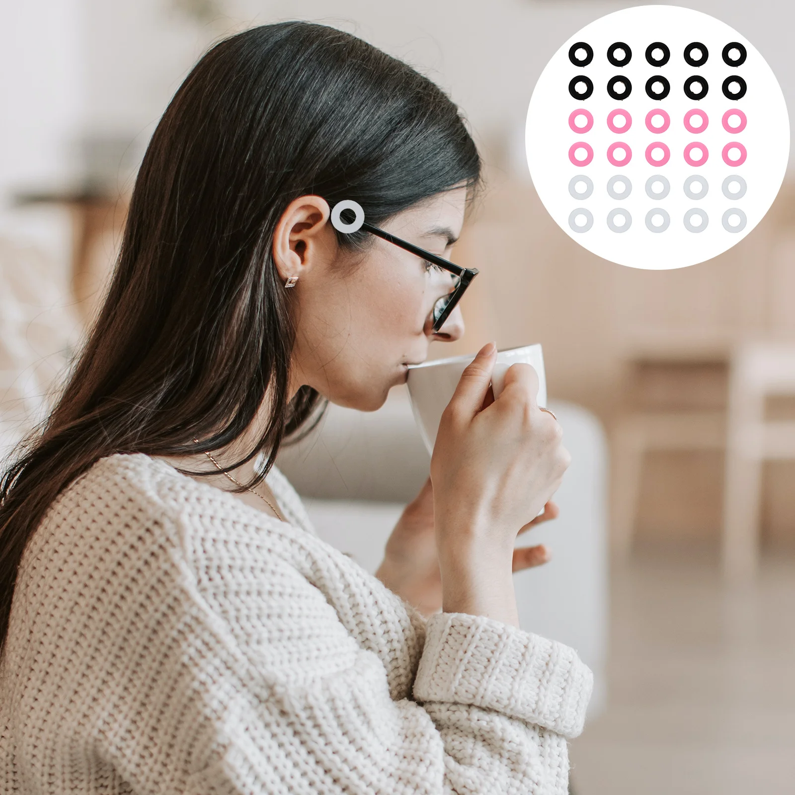 

30Pcs Non-Slip Round Retainers Eyeglass Tools Glasses Leg Covers Secure Fit for Running Climbing Riding Glasses Leg Retainers