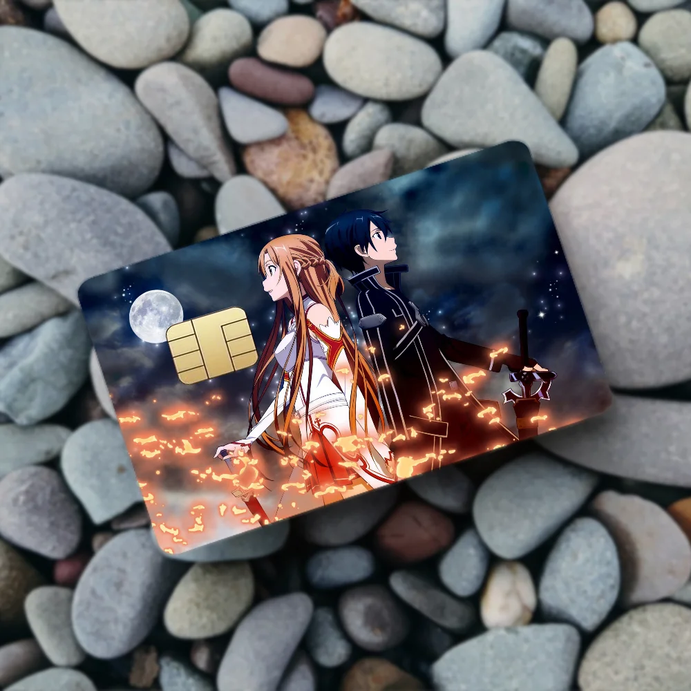 غطاء جلدي لفيلم ملصق من SAO Sword Anime لبطاقة الائتمان وبطاقة الخصم البنك الأمامية