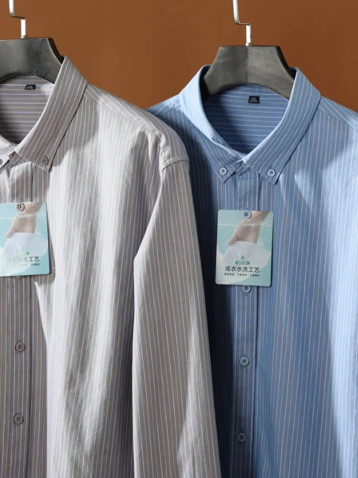 Comfortable Oxford Cloth Long Sleeve Shirt Men's Spring Fashion Casual Wear Washed Cotton Striped Shirt Full Range Size