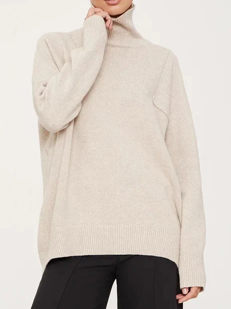 Fashion Turtleneck Knitted Sweater Women Autumn Winter Long Sleeve Pullover Sweater Female Casual Loose Solid Color Warm Jumper