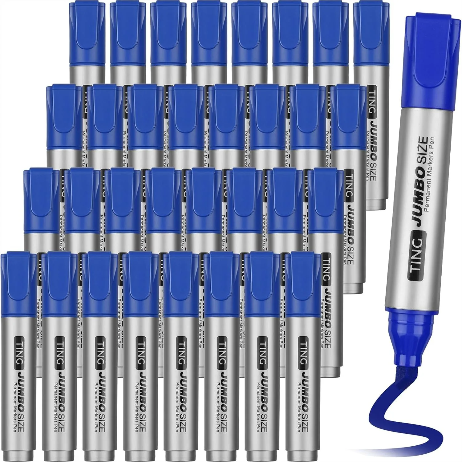 

32 Pcs Jumbo Permanent Markers Bulk Large Chisel Tip Quick Drying Waterproof Blue