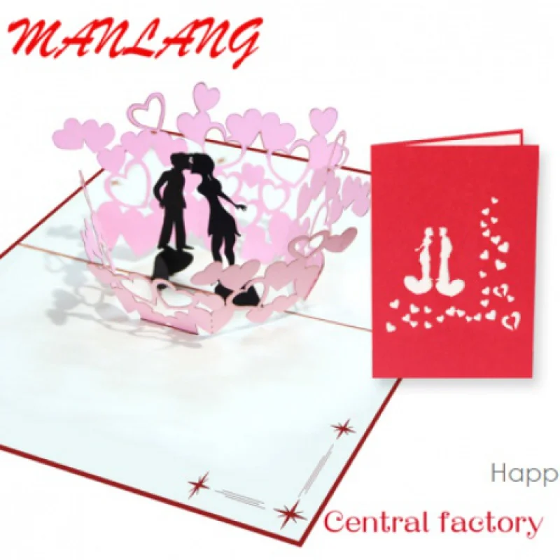 Tarjeta de regalo con temática de amor y boda, tarjeta 3D de diseño personalizado para boda, tarjeta de felicitación tallada en papel para pareja, Día de San Valentín