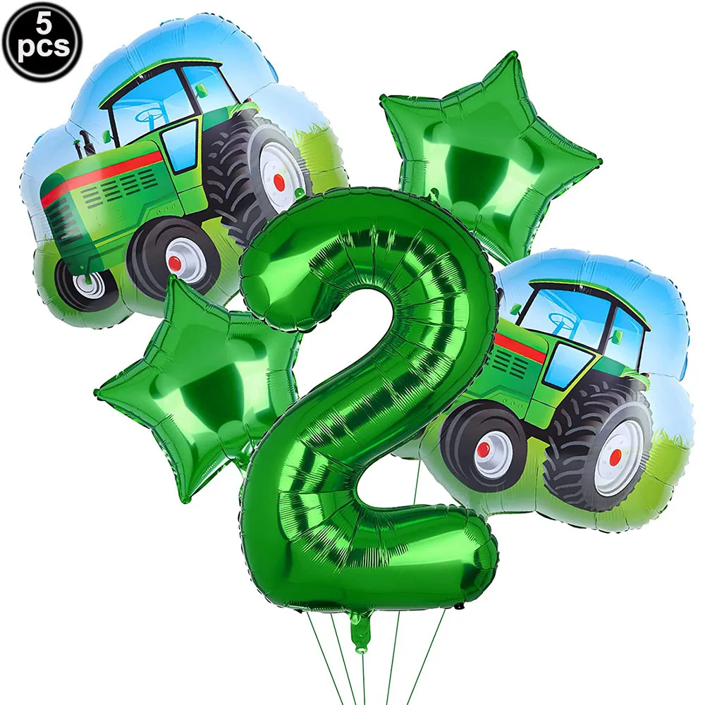 5pcs Jumbo Tractor Shaped  Foil Balloons Farm Tractor Number Balloon Boys Tractor Party Balloon Farm Theme Birthday Supplies