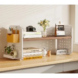 Solid Wood Desktop Hole Board Storage Shelf Desk Storage Desk Bookshelf Office Workstation Layered Learning Small Bookshelf