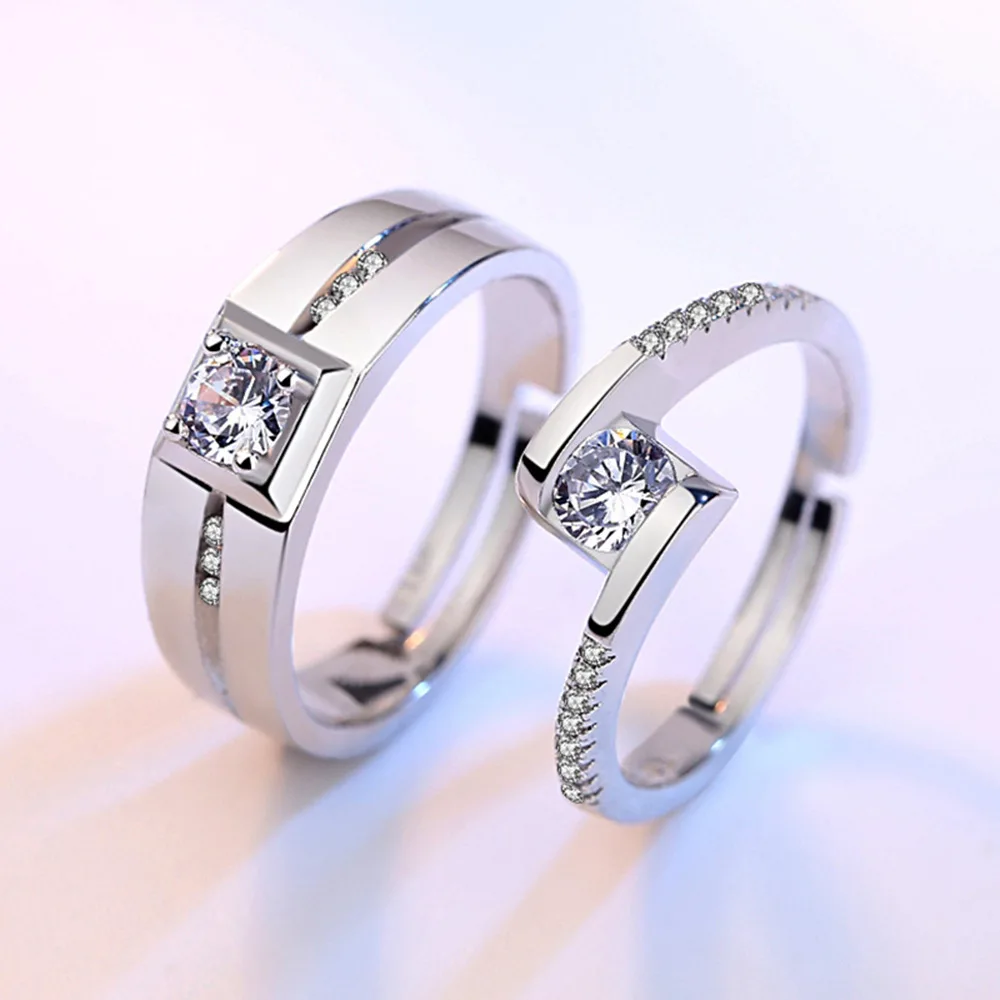 2 Stück 925 Sterling Silber Paarringe mit Zirkonia für Damen und Herren, Exquisiter Schmuck für Studenten und Freundinnen, Silber-Accessoires für Hochzeiten