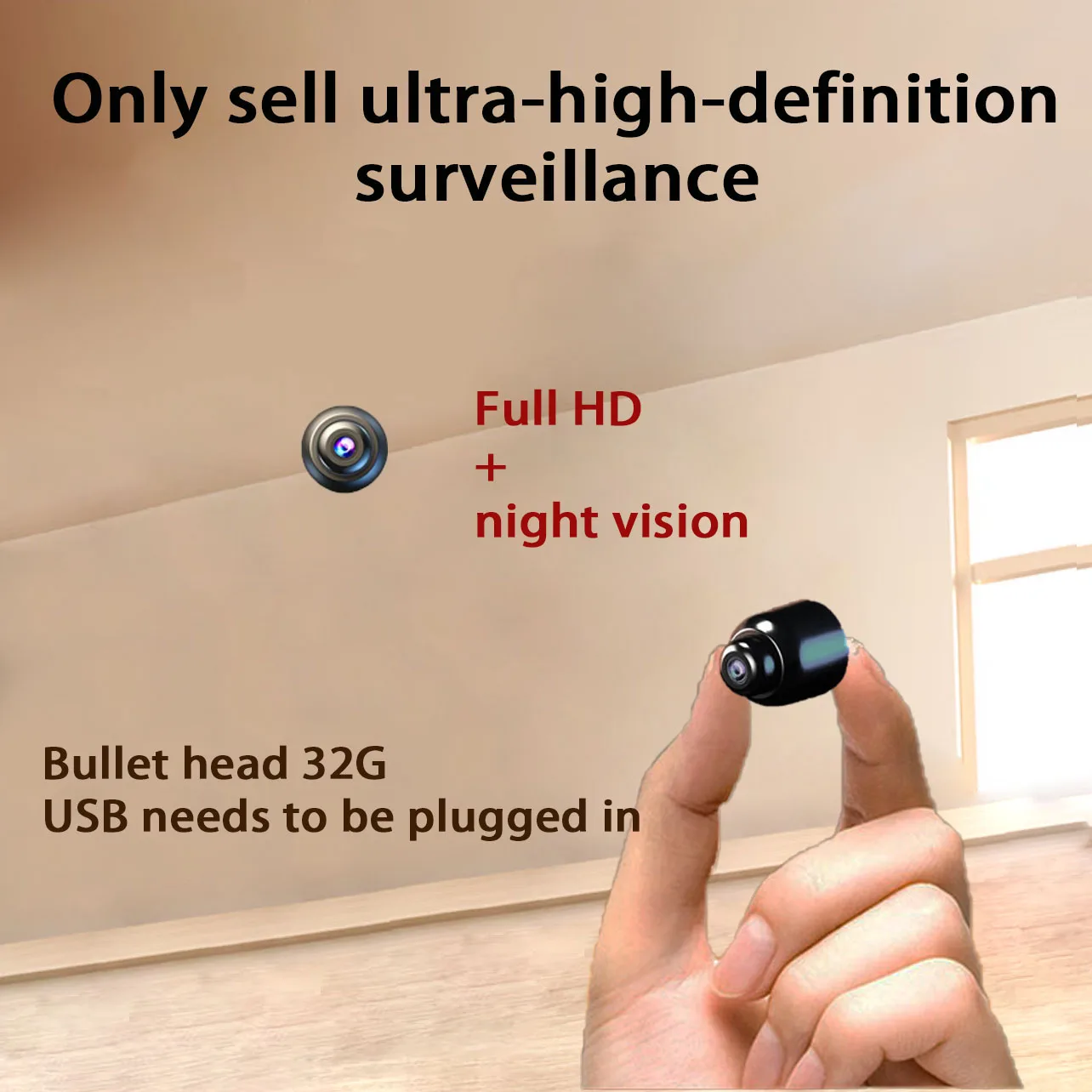 Brand Ultra-High-Definition Surveillance Camera for Home Use, No Need for Power Plug or Installation, Mini Micro Camera with Wifi Connection for Living Room, Room, Office, Car, Remote Use, Universal for Home, Wireless 360-Degree Panoramic View, Non-Mini, Non-Pinhole, Non-Compact, Non-Invisible, Non-Hidden, Non-Concealed