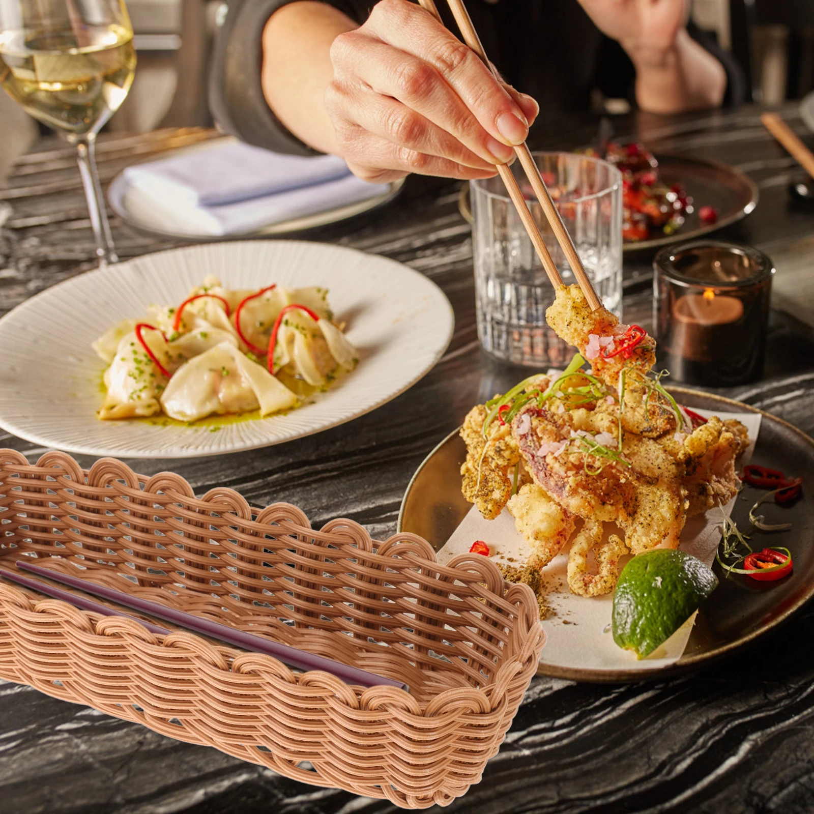 

Imitation Rattan Tableware Basket Lightweight Plastic Kitchen Cutlery Organizer for Forks Spoons Storage Holder Tabletop Woven