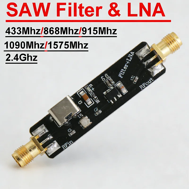Active SAW Filter & LNA RF Amplifier | Multi-Band 433/868/915/1090Mhz 2.4Ghz for WIFI SDR ADS-B LORA Helium Miner Walkie Talkie