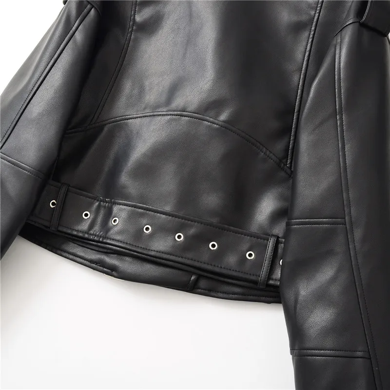 الخريف موضة التباين اللون فو بولي Leather بدلة جلدية سترة المرأة عادية محززة طوق واحدة الصدر كم طويل بليزرات معطف