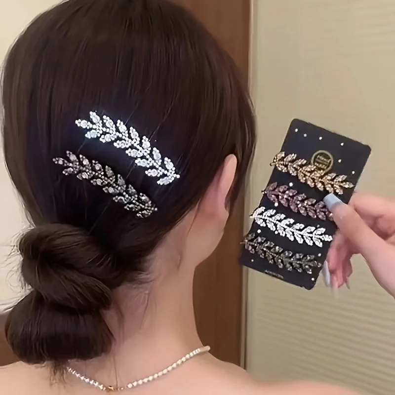 2PCS Delicate Crystal Hair Clips Fashion Wheat Feathery Rhinestone Hairclip for Woman Hairpins Wedding Headwear Hair Accessory