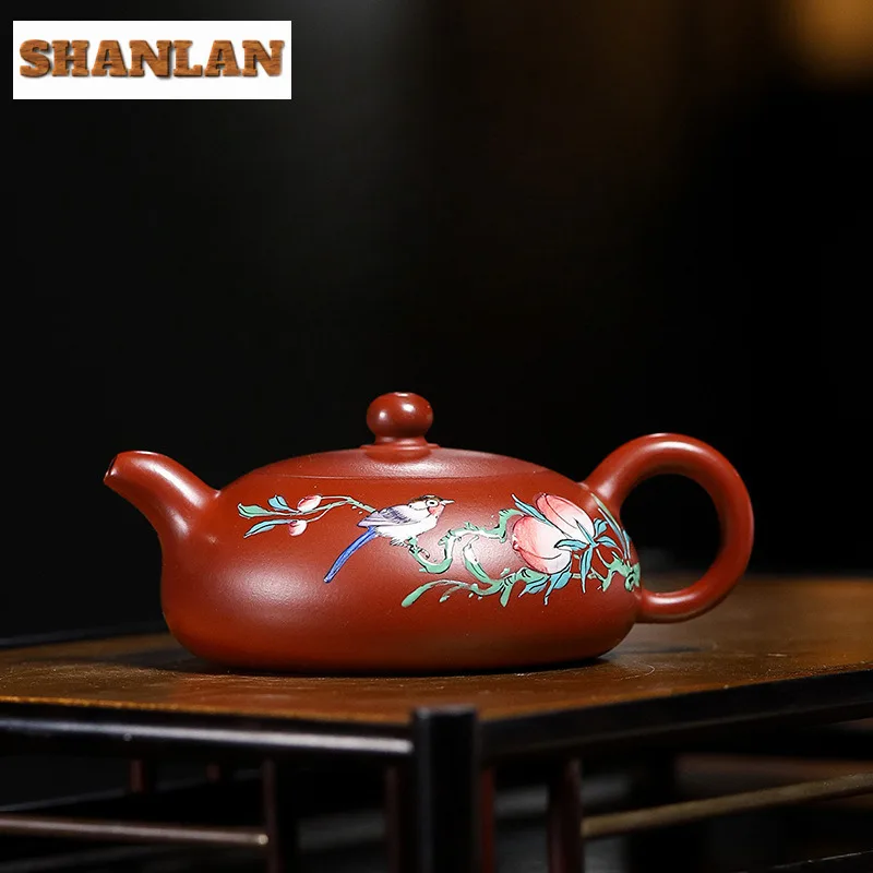 140ml Yixing Purple Clay Teapots Handmade Colour Enamels Half Moon Pot Raw Ore Dahongpao Mud Kettle With Infuser Zisha Tea Set