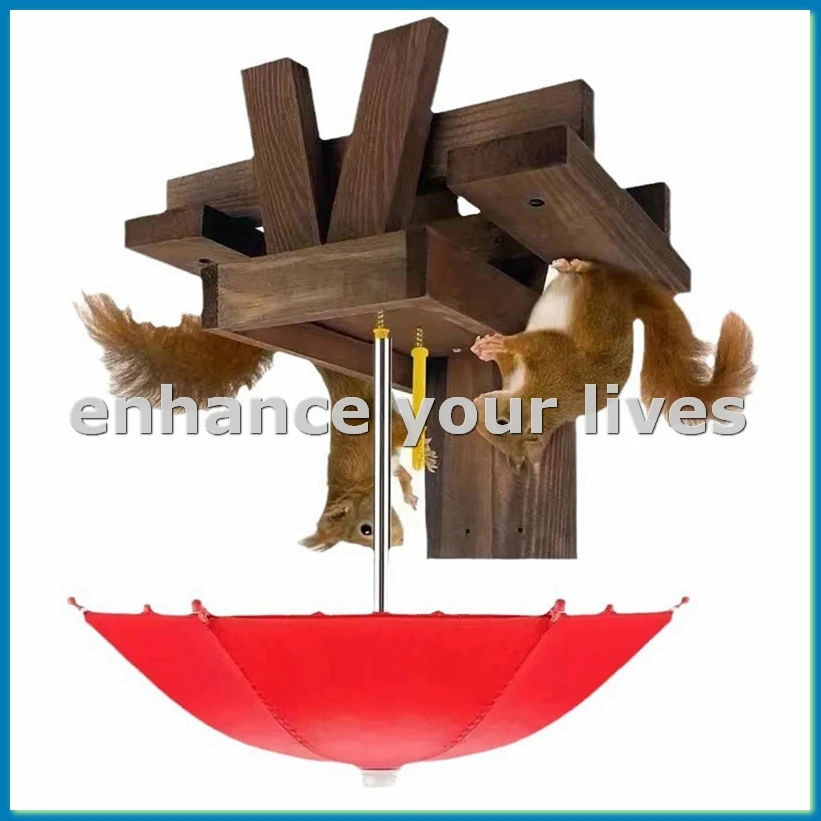 

Wooden Squirrel Feeder Bird Pet Dining Table Bench Hanging Feeding Table Mini Umbrella Ornaments-AT48