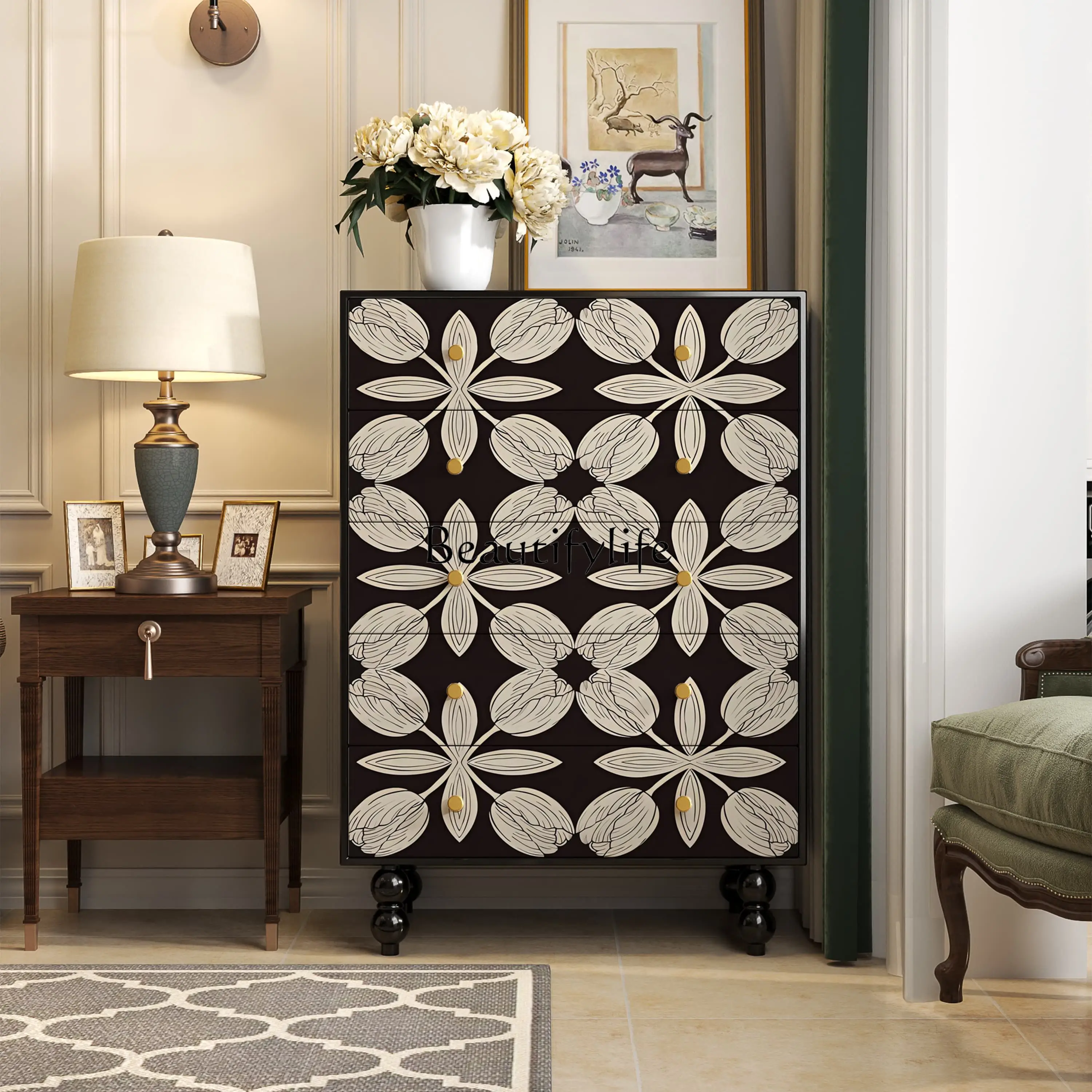 

French medieval solid wood chest of drawers B & B Club Hotel decorative storage cabinet
