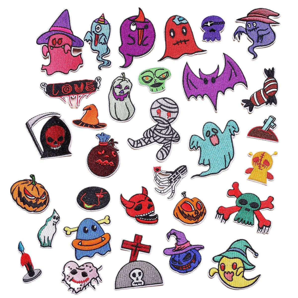 Halloween Demon Embroidery Cloth Stickers, Scary Pumpkin Bat Patch, Jeans Coat, Punk Badge, DIY Iron on Patches Accessories