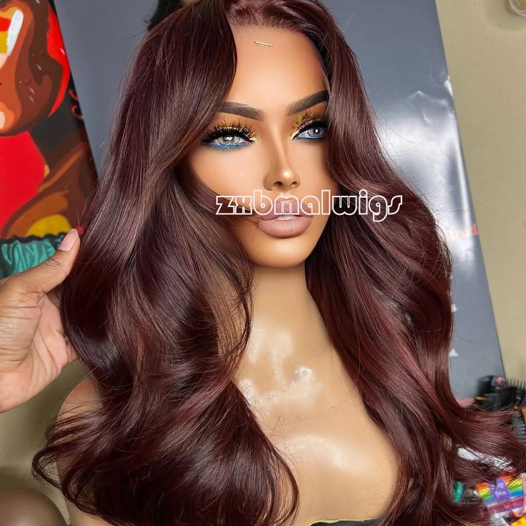 

Синтетические волнистые парики ZXBMALWIGS цвета бургунди с кружевной передней частью 13x4 для женщин, из термостойкого волокна, для повседневного использования и косплея