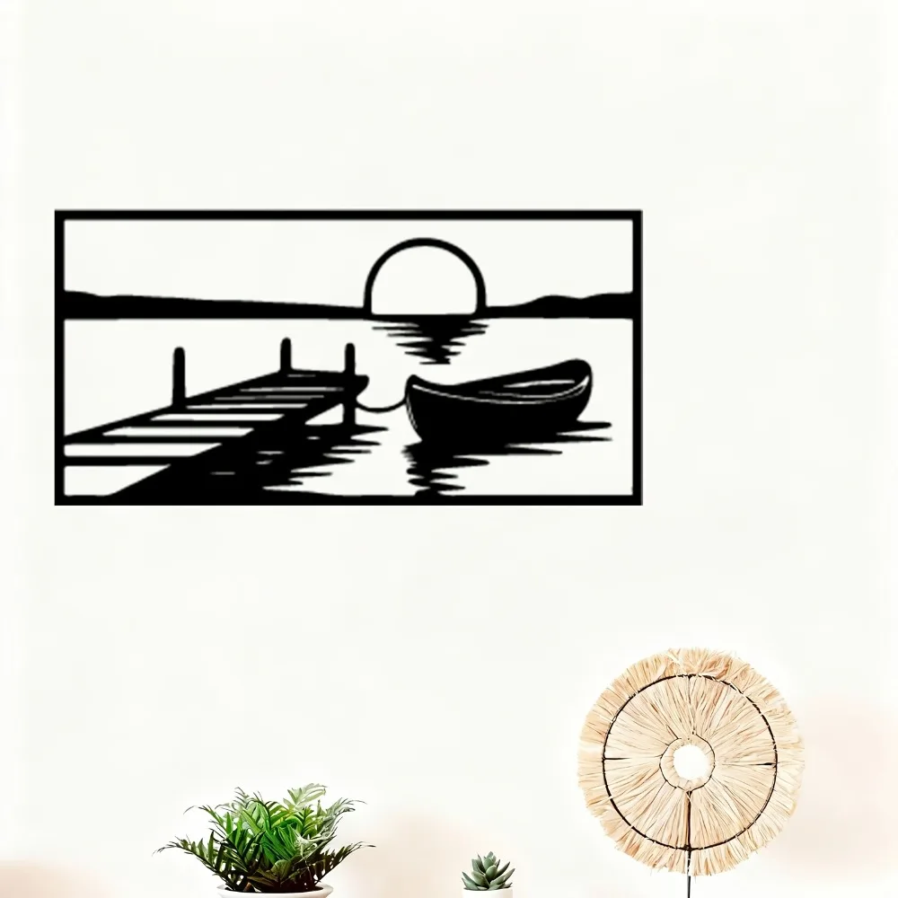 Lake Sunset Metal Wall Art - Weatherproof Outdoor Yard Decor, Large Nautical Theme Sign for Fence