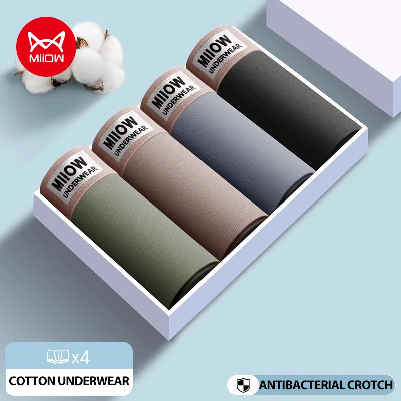

MiiOW, 4 шт., хлопковое мужское нижнее белье, мягкие U-образные мужские трусы с промежностью, антибактериальные мужские трусы, дышащие мужские трусы-боксеры