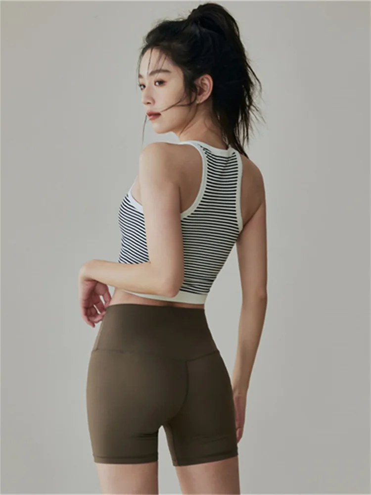 

High-Intensi Sports Tank Top Women Running oproof Inteated Stripes Pilates Fitn Yoga Underwear with Chest Pad