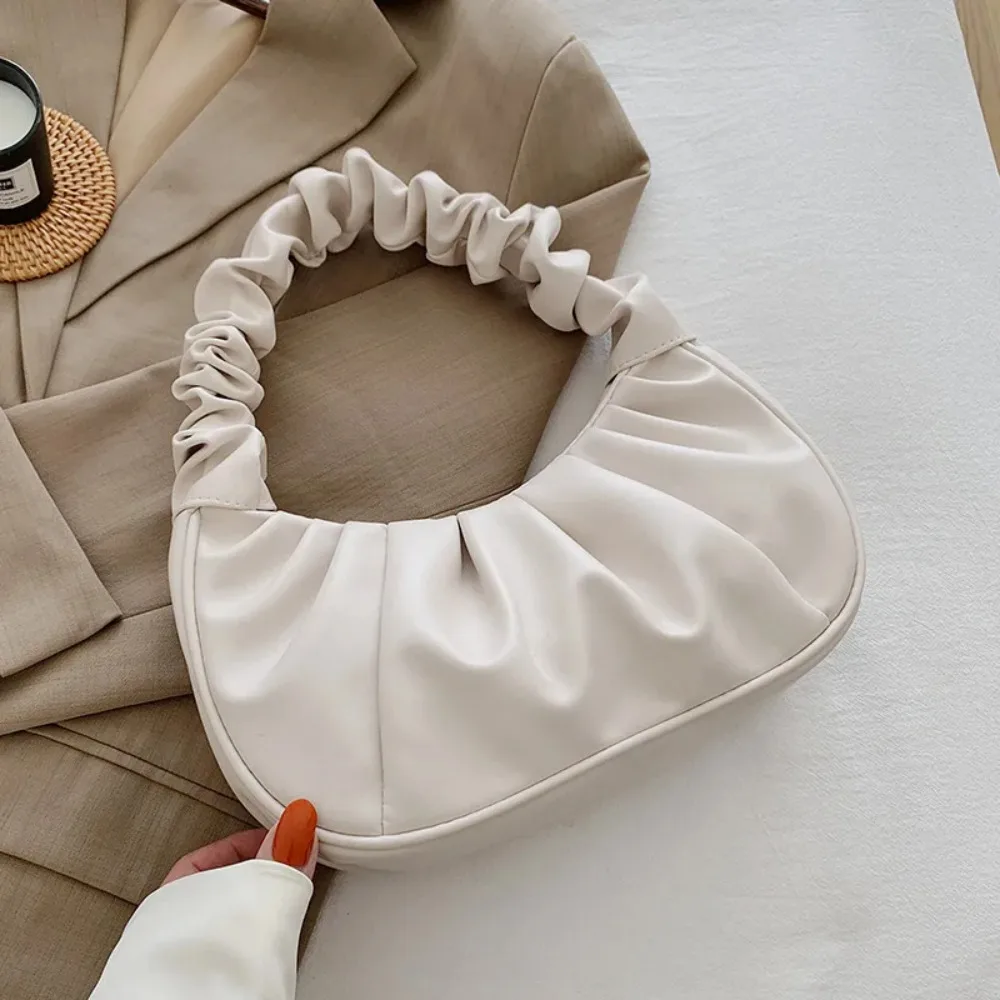 Fashion Pleated Handlebags for Women PU Cloud Bags Leisure Armpit Bag Shopping Shoulder Bags Dumpling Handbag Female Hand Bags image 2