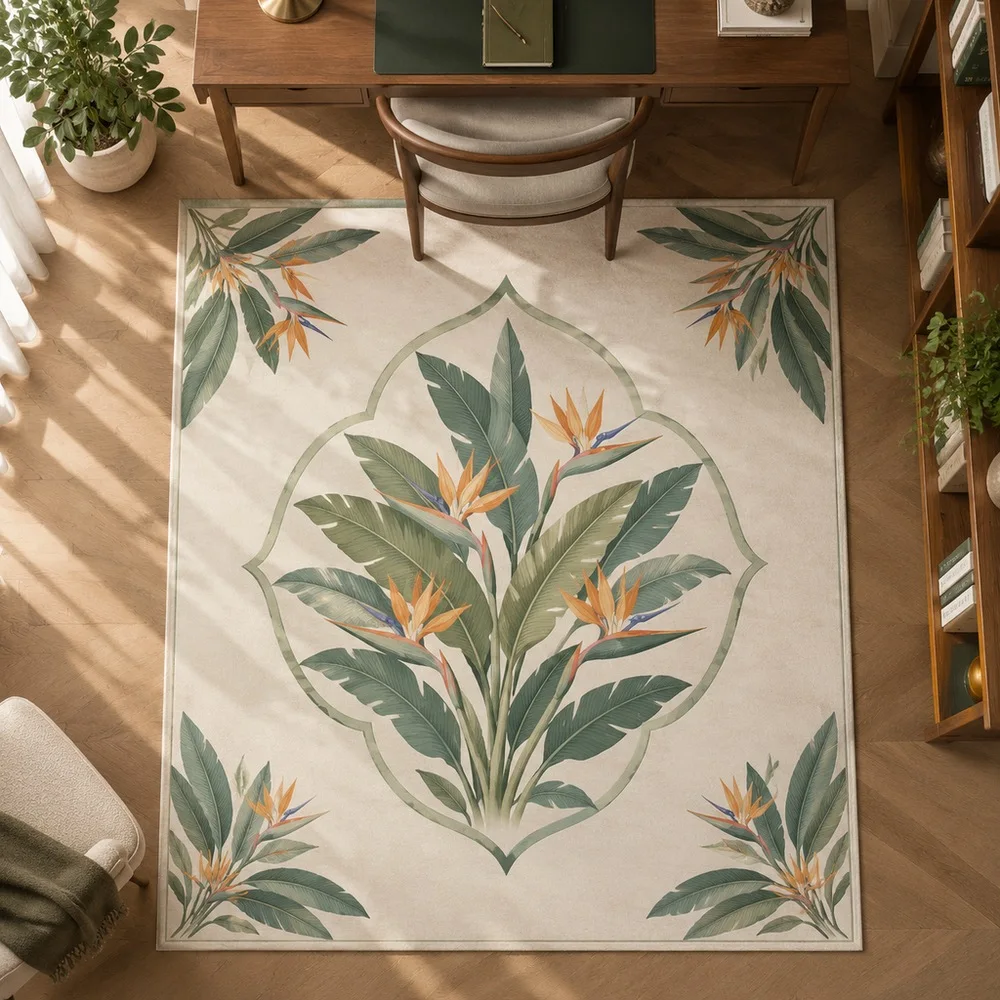 VIKAMA Door Mat Sand White Banana Leaf Strelitzia Luxury Washable Guest Room Sunroom Reading Nook Walk In Closet Home Decoration